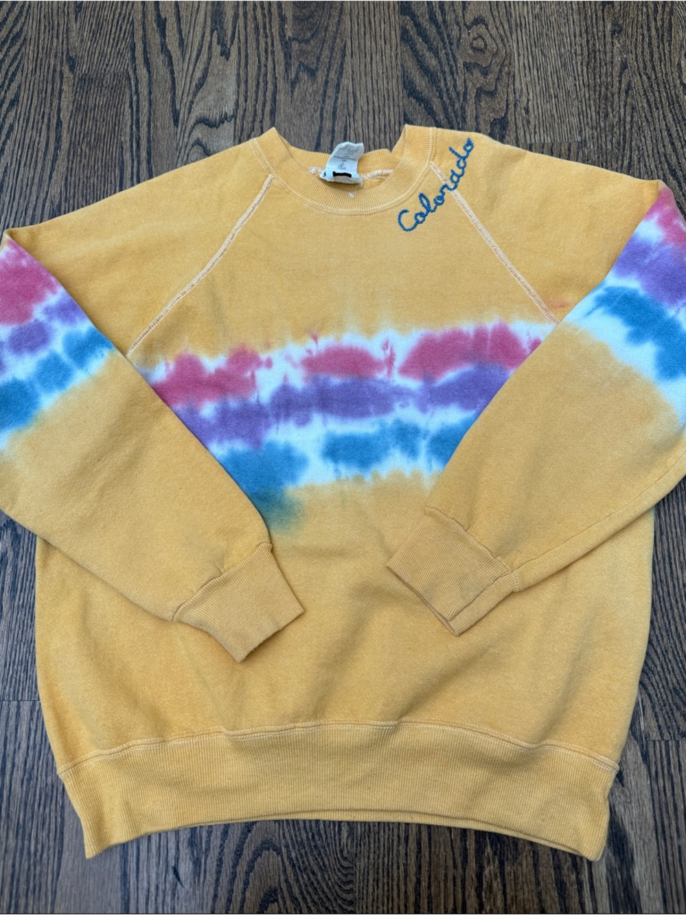 I stole my boyfriends shirt Tie-Dye Stripe Crewneck Sweatshirt yellow Colorado